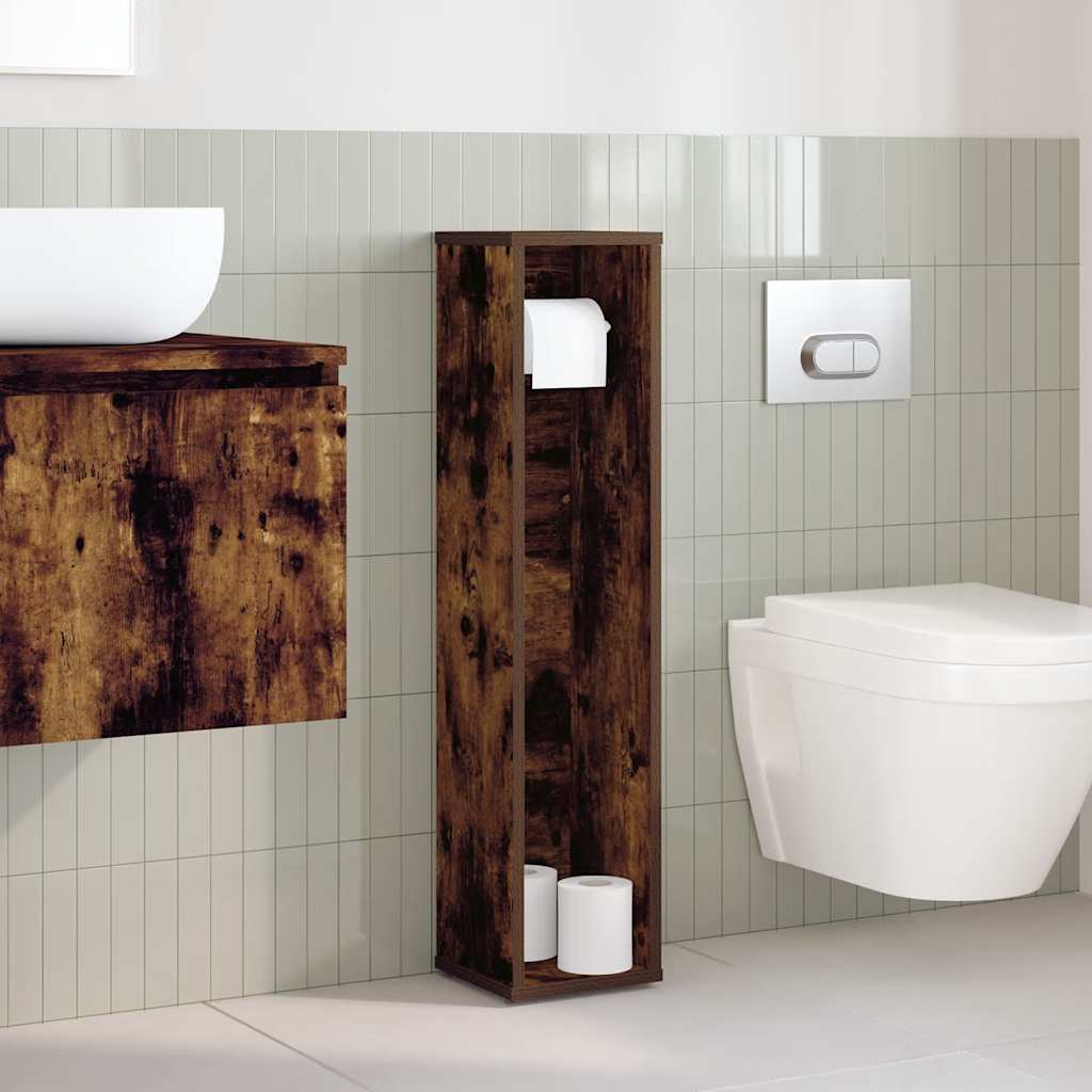 Bathroom Cabinet with Roll Holder Smoked Oak 20.5x20x90 cm