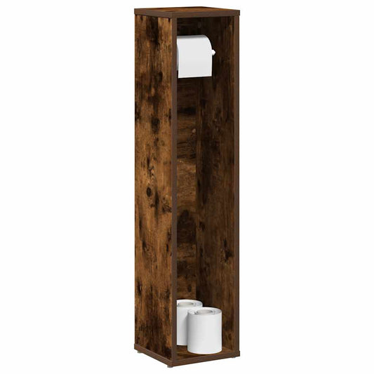 Bathroom Cabinet with Roll Holder Smoked Oak 20.5x20x90 cm