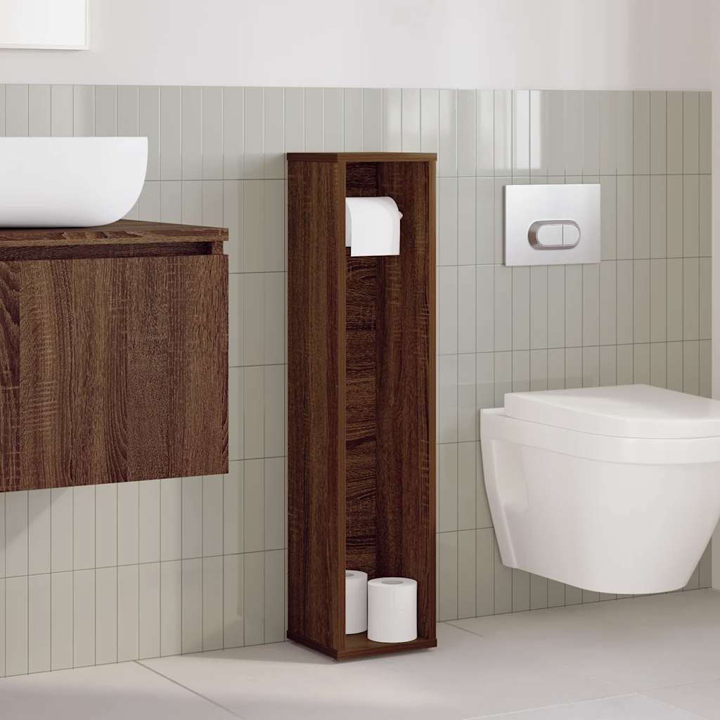Bathroom Cabinet with Roll Holder Brown Oak 20.5x20x90 cm