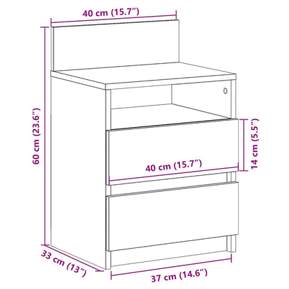 Bedside Cabinet with 2 Drawers Smoked Oak 40x33x60 cm