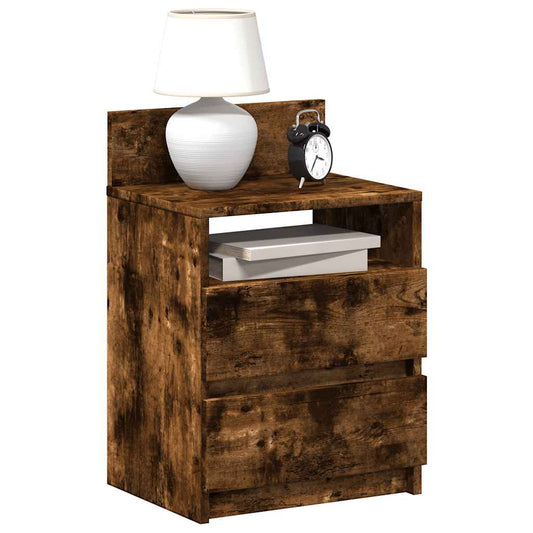 Bedside Cabinet with 2 Drawers Smoked Oak 40x33x60 cm