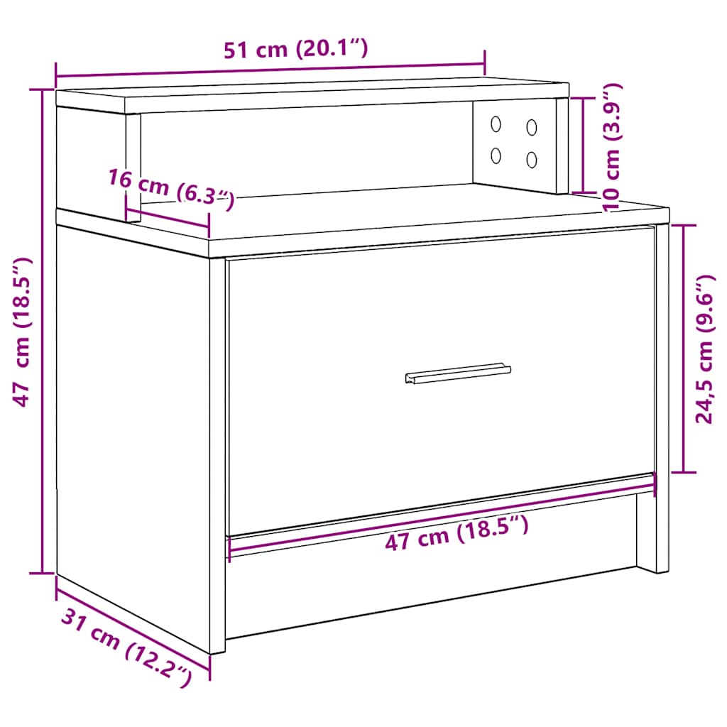 Bedside Cabinet with Drawer Concrete Grey 51x31x47 cm