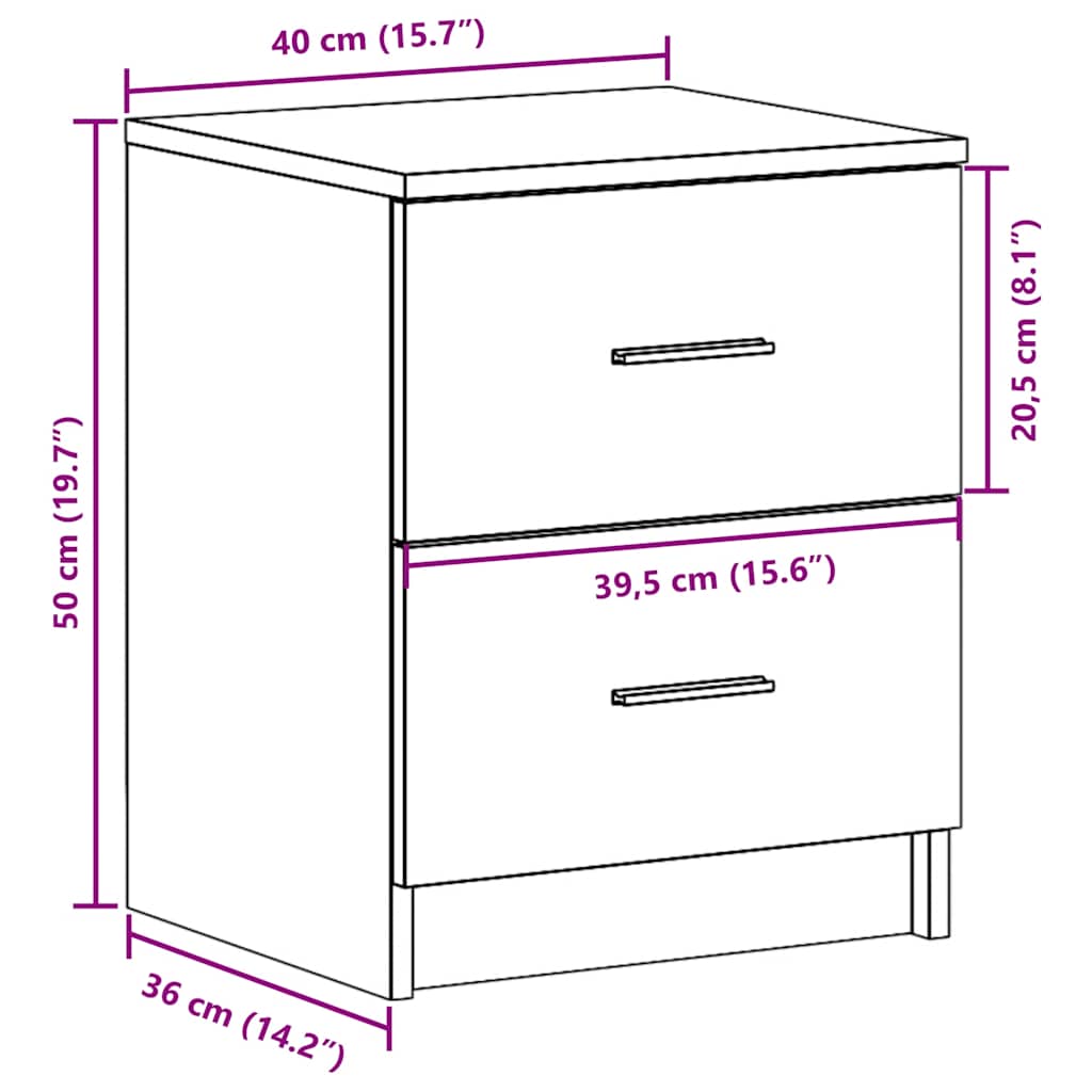 Bedside Cabinet with 2 Drawers White 40x36x50 cm