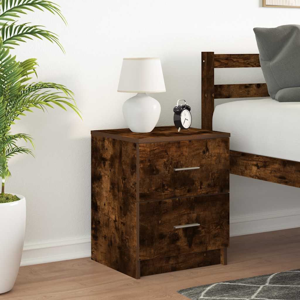 Bedside Cabinet with 2 Drawers Smoked Oak 40x36x50 cm