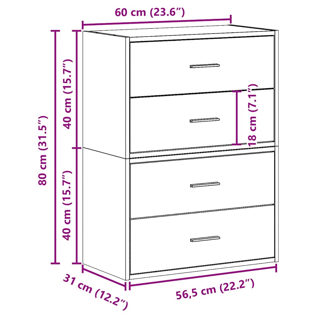 Cabinets with 2 Drawers 2 pcs Artisan Oak 60x31x40 cm Engineered Wood