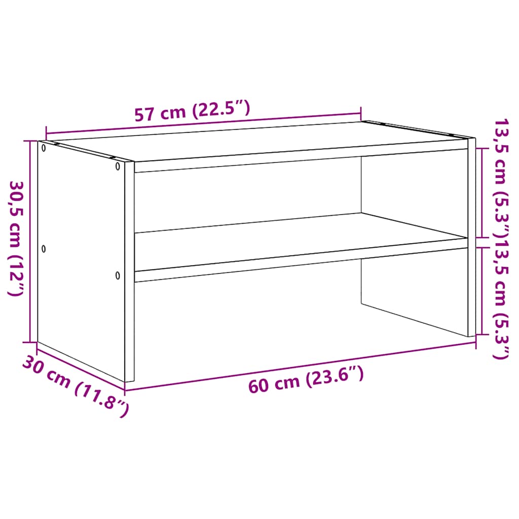 Shoe Rack Stackable Smoked Oak 60x30x30.5 cm
