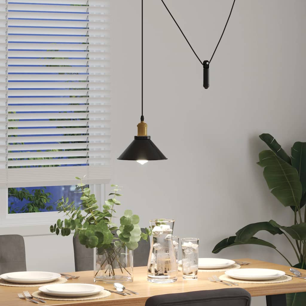 Pendant Lamp Height Adjustable E27 Gloss Black Ø 22 cm Metal