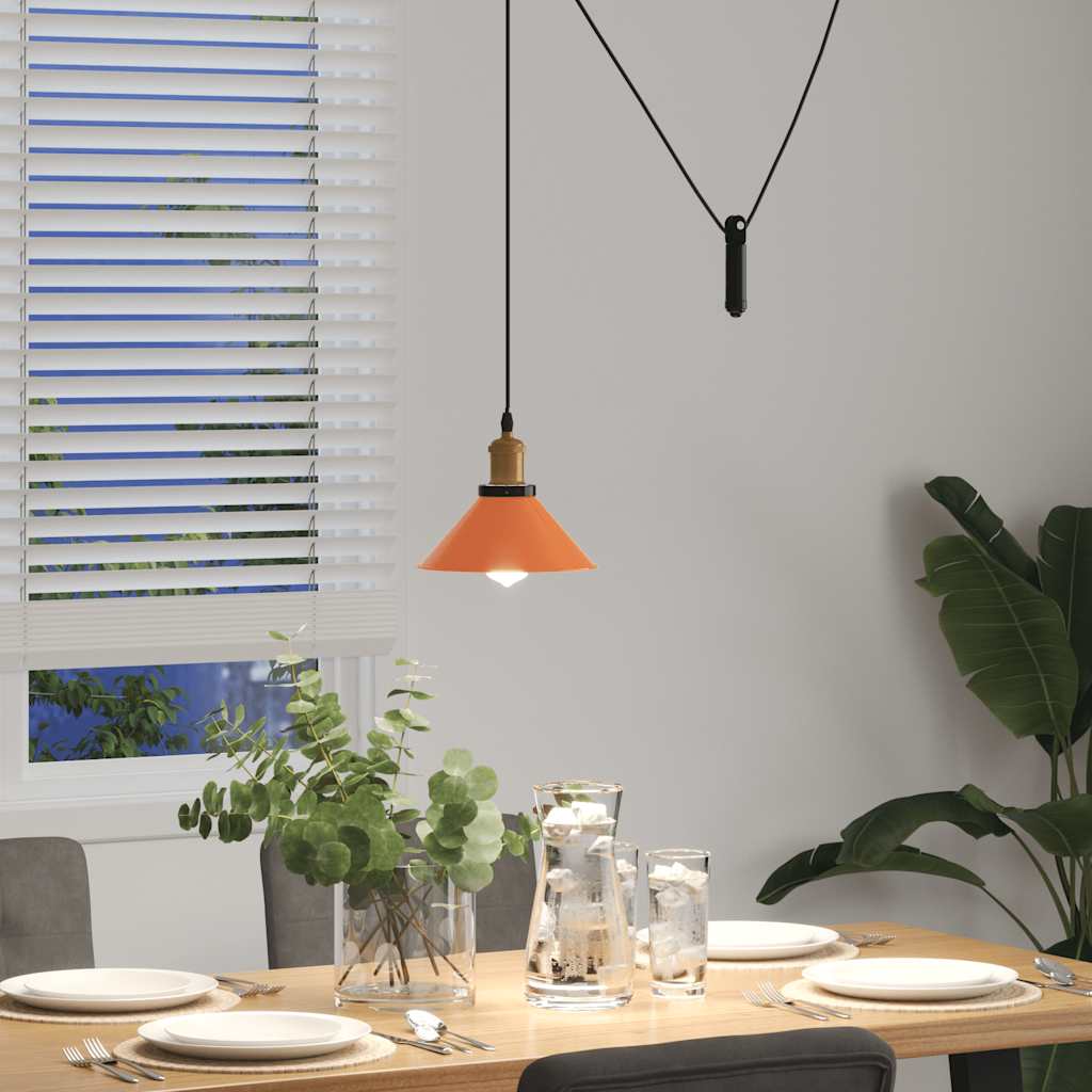 Pendant Lamp Height Adjustable E27 Gloss Orange Ø 22 cm Metal