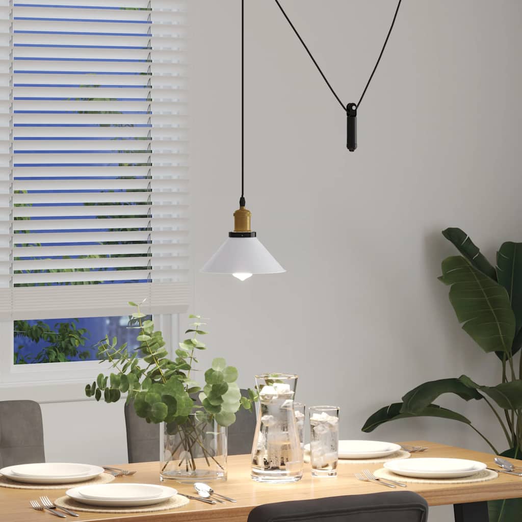 Pendant Lamp Height Adjustable E27 Gloss White Ø 22 cm Metal