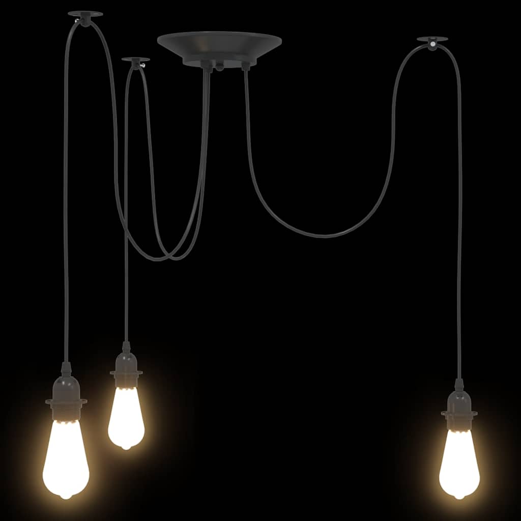 Pendant Lamp with 3 Lamp Holders E27 Black Metal