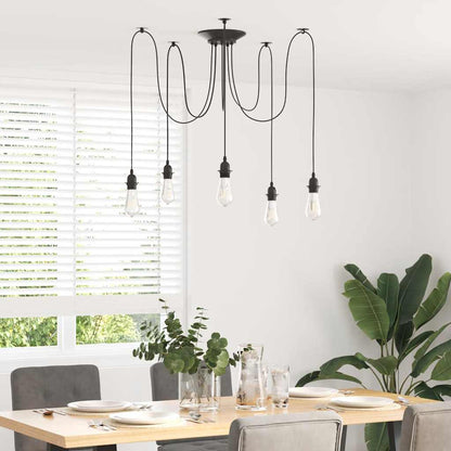 Pendant Lamp with 5 Lamp Holders E27 Black Metal