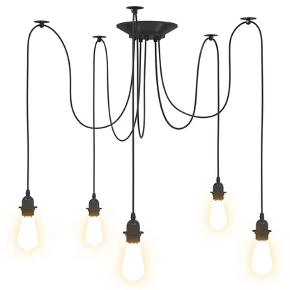 Pendant Lamp with 5 Lamp Holders E27 Black Metal