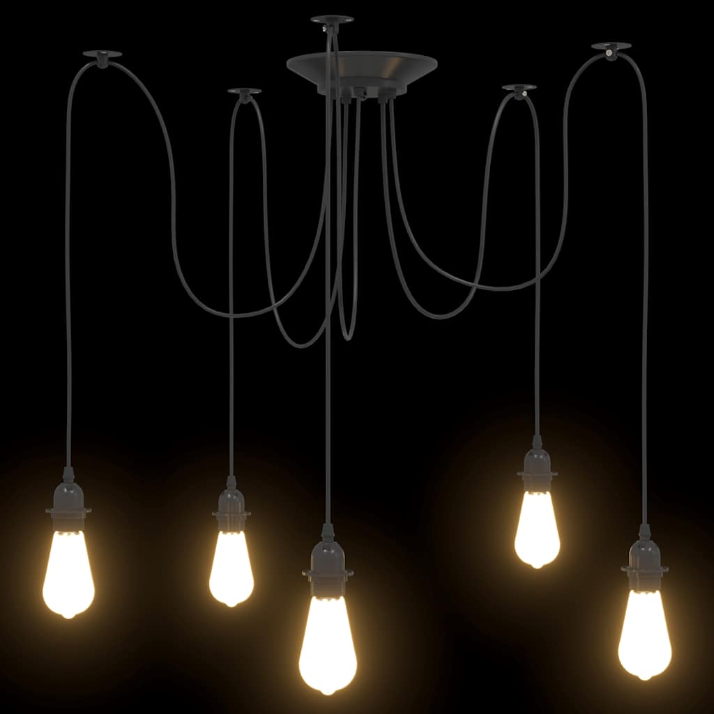 Pendant Lamp with 5 Lamp Holders E27 Black Metal