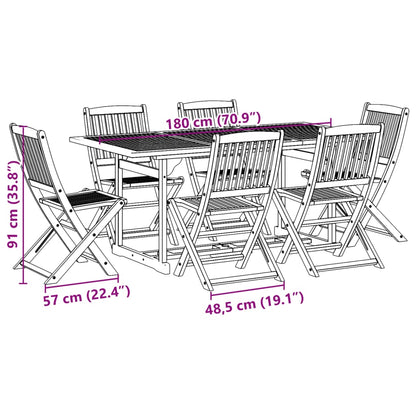 7 Piece Garden Dining Set 180x90x75 cm Solid Wood Acacia