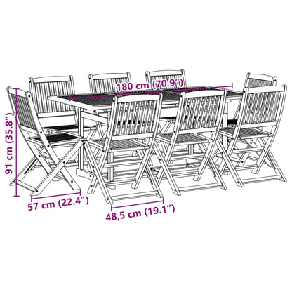 9 Piece Garden Dining Set 180x90x75 cm Solid Wood Acacia