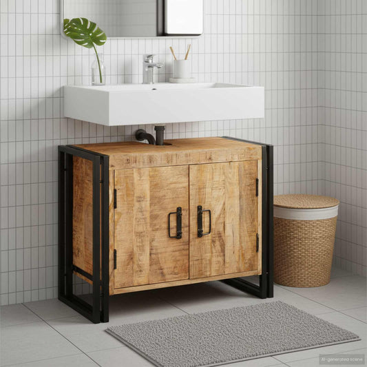 Sink cabinet with Shelf Brown 71 x 33 x 58 cm Solid Mango Wood