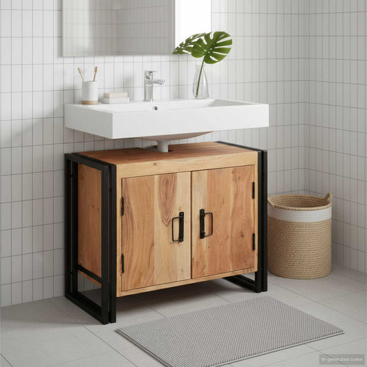 Sink cabinet with Shelf Brown 71 x 33 x 58 cm Solid Acacia Wood