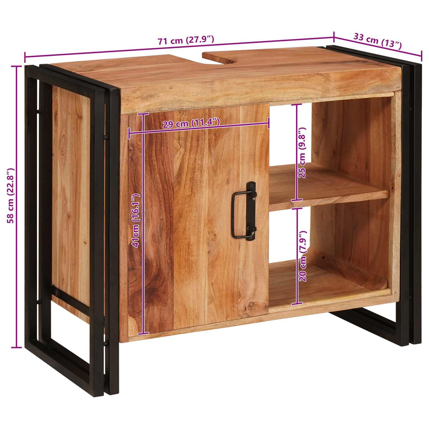 Sink cabinet with Shelf Brown 71 x 33 x 58 cm Solid Acacia Wood