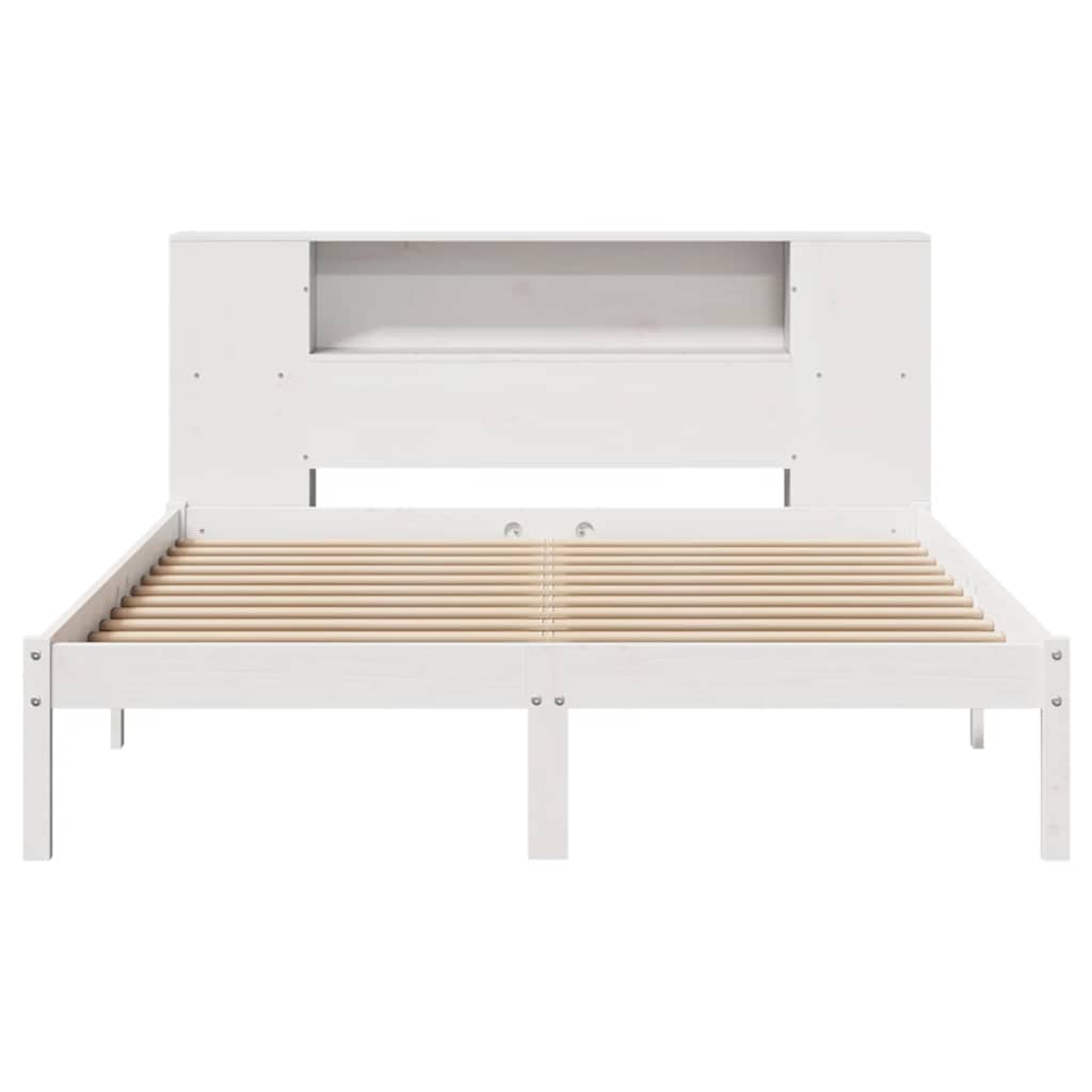 Bookcase Bed without Mattress White 135x190 cm Double Solid Wood Pine