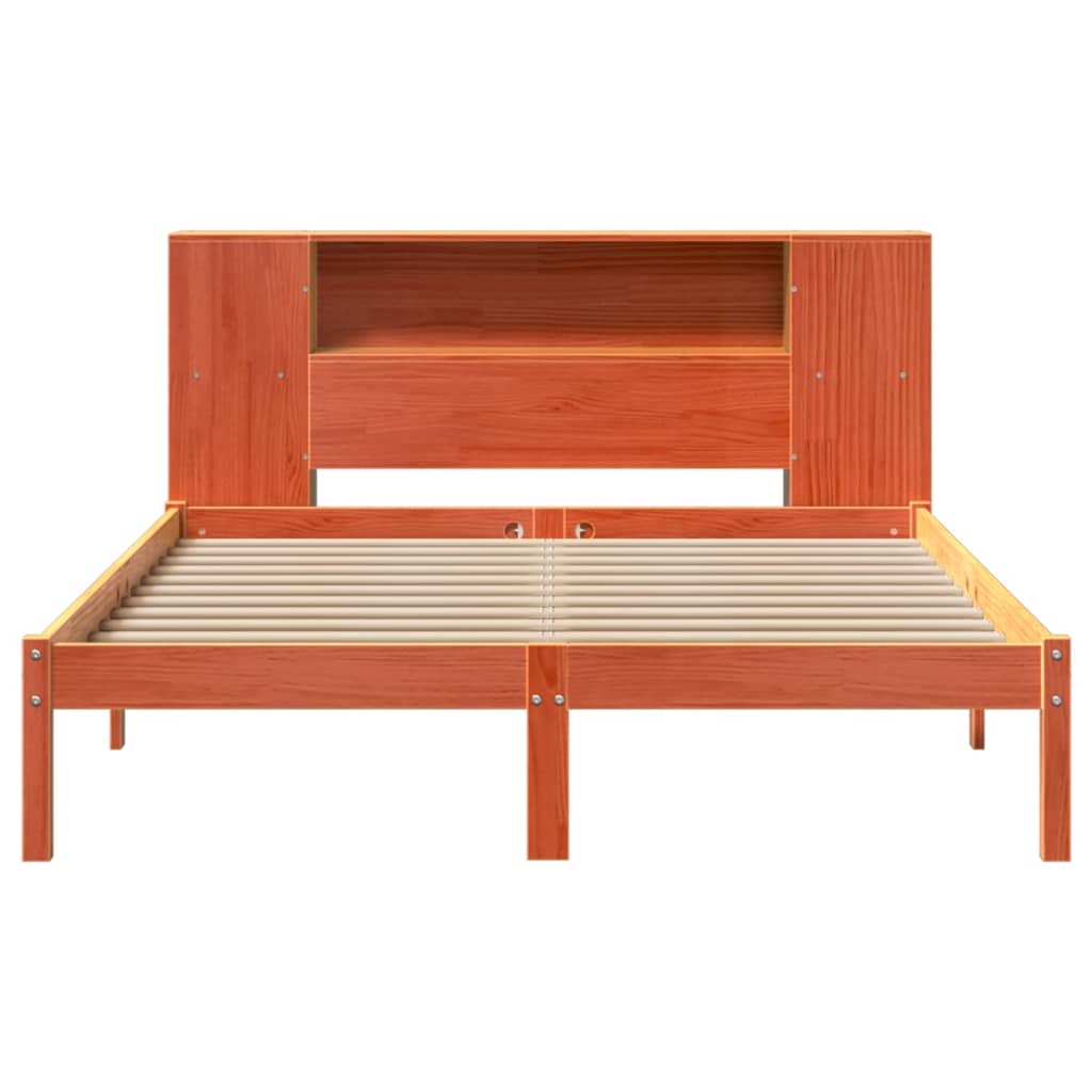 Bookcase Bed without Mattress Wax Brown 150x200 cm King Solid Wood Pine