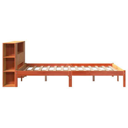 Bookcase Bed without Mattress Wax Brown 150x200 cm King Solid Wood Pine