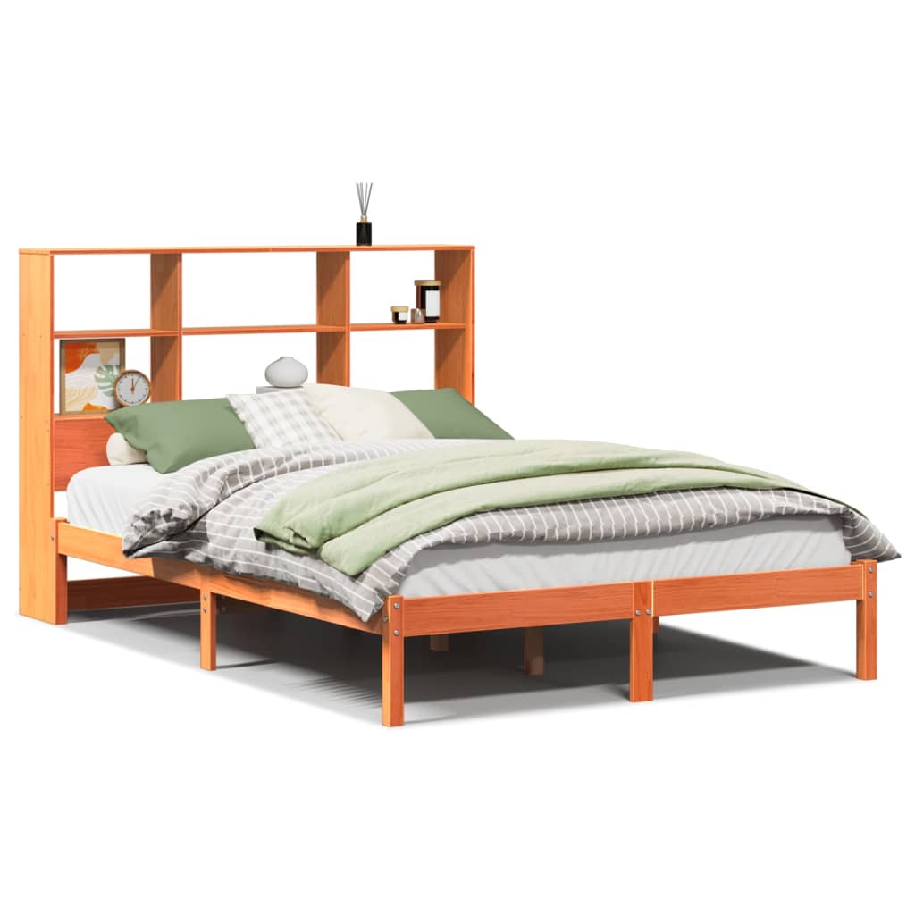 Bookcase Bed without Mattress Wax Brown 140x190 cm Solid Wood Pine