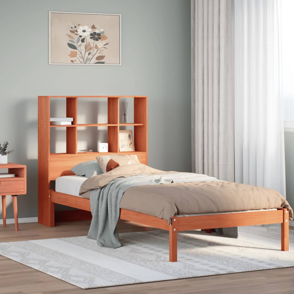 Bookcase Bed without Mattress Wax Brown 100x200 cm Solid Wood Pine