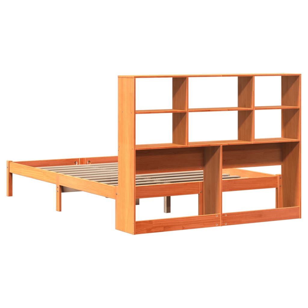 Bookcase Bed without Mattress Wax Brown 150x200 cm King Size Solid Wood Pine