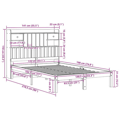 Bookcase Bed without Mattress White 135x190 cm Double Solid Wood Pine