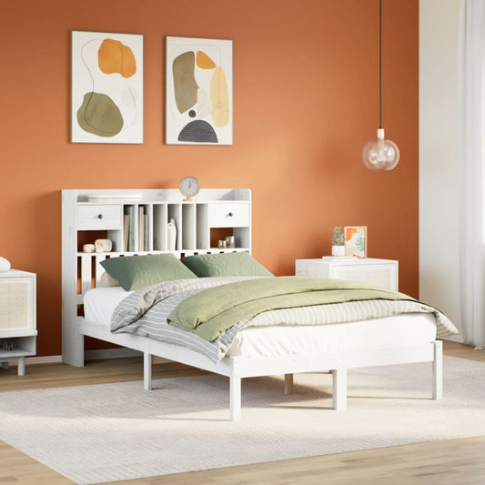 Bookcase Bed without Mattress White 135x190 cm Double Solid Wood Pine