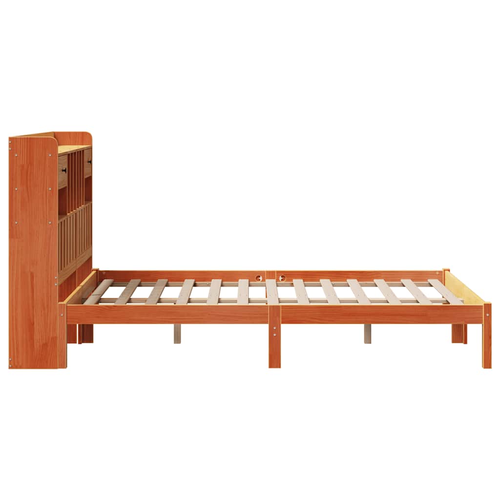 Bookcase Bed without Mattress Wax Brown 135x190 cm Double Solid Wood Pine