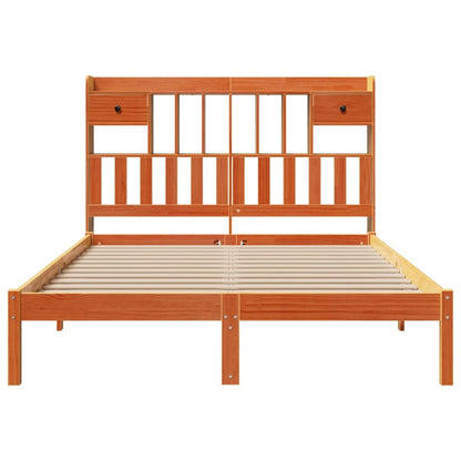 Bookcase Bed without Mattress Wax Brown 150x200 cm King Solid Wood Pine