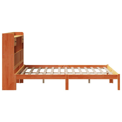 Bookcase Bed without Mattress Wax Brown 150x200 cm King Solid Wood Pine