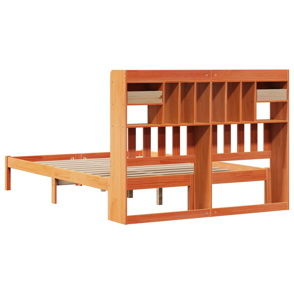 Bookcase Bed without Mattress Wax Brown 150x200 cm King Solid Wood Pine