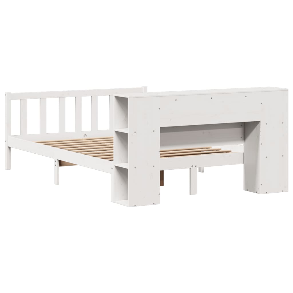 Bookcase Bed without Mattress White 150x200 cm King Solid Wood Pine