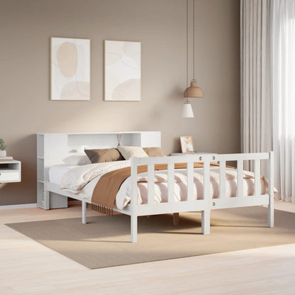 Bookcase Bed without Mattress White 150x200 cm King Solid Wood Pine