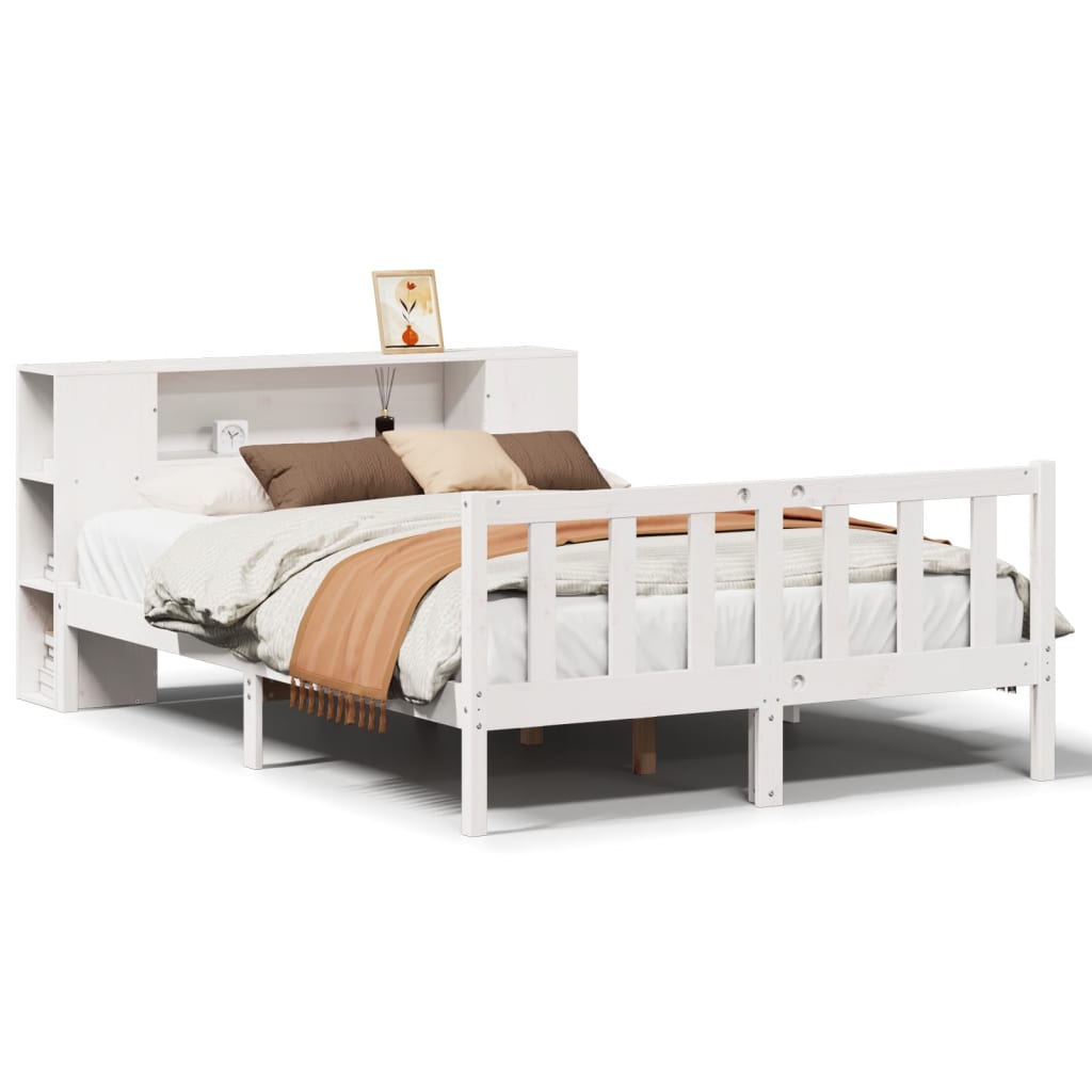 Bookcase Bed without Mattress White 160x200 cm Solid Wood Pine
