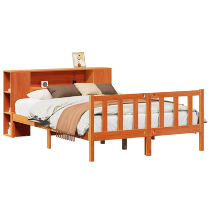 Bookcase Bed without Mattress Wax Brown 135x190 cm Double Solid Wood Pine