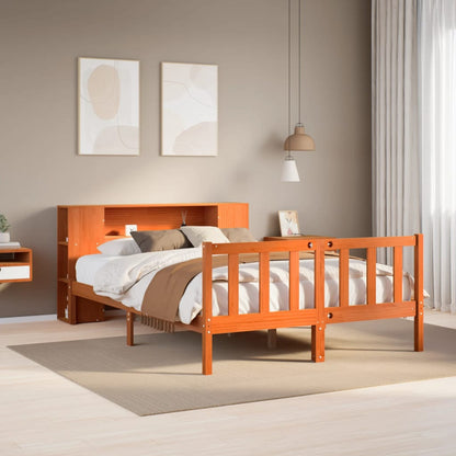 Bookcase Bed without Mattress Wax Brown 135x190 cm Double Solid Wood Pine