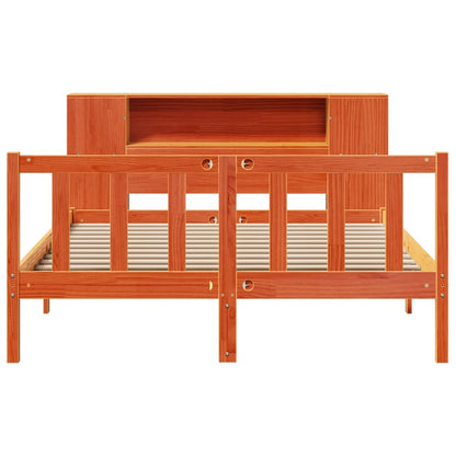 Bookcase Bed without Mattress Wax Brown 150x200 cm King Solid Wood Pine