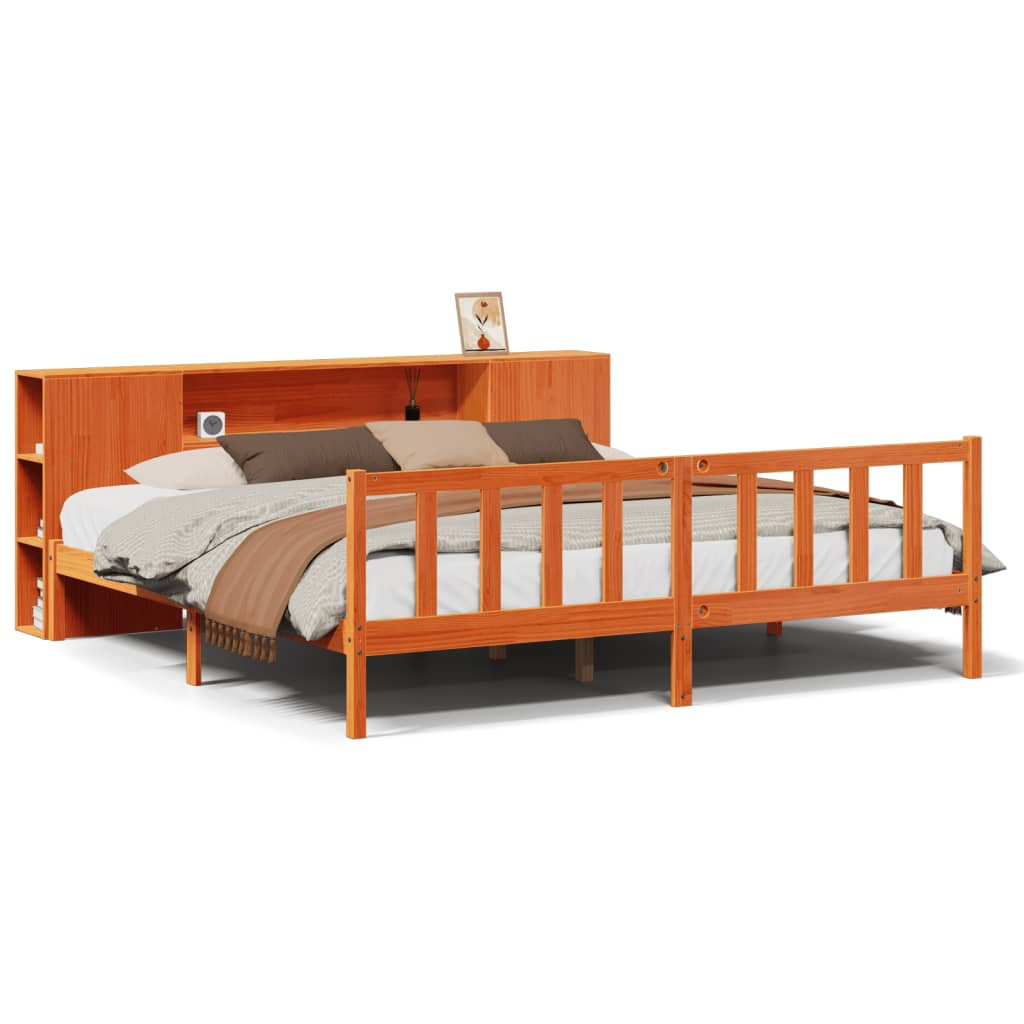 Bookcase Bed without Mattress Wax Brown 200x200 cm Solid Wood Pine