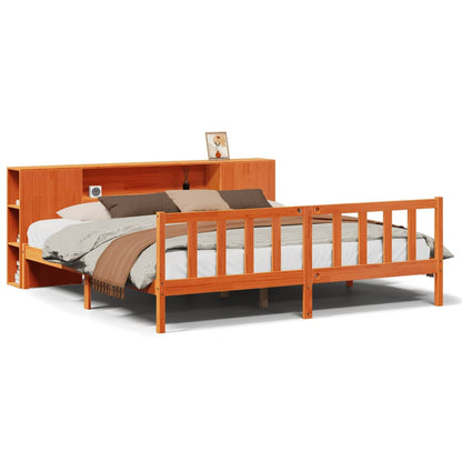 Bookcase Bed without Mattress Wax Brown 200x200 cm Solid Wood Pine