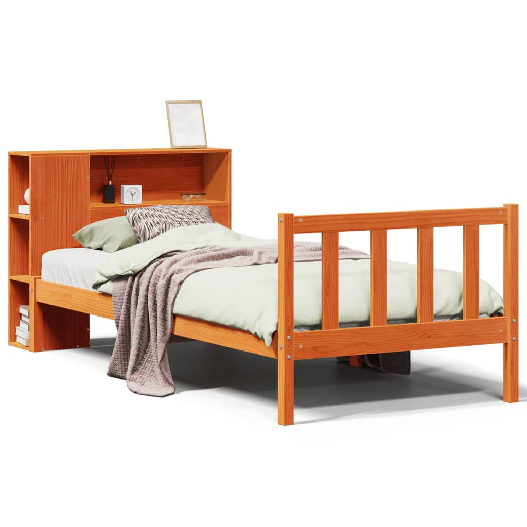 Bookcase Bed without Mattress Wax Brown 100x200 cm Solid Wood Pine
