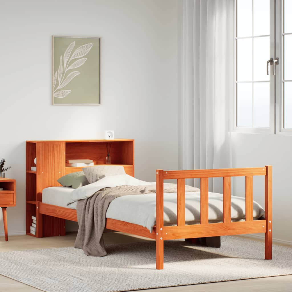 Bookcase Bed without Mattress Wax Brown 100x200 cm Solid Wood Pine