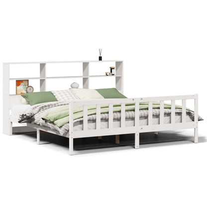 Bookcase Bed without Mattress White 180x200 cm Super King Solid Wood Pine