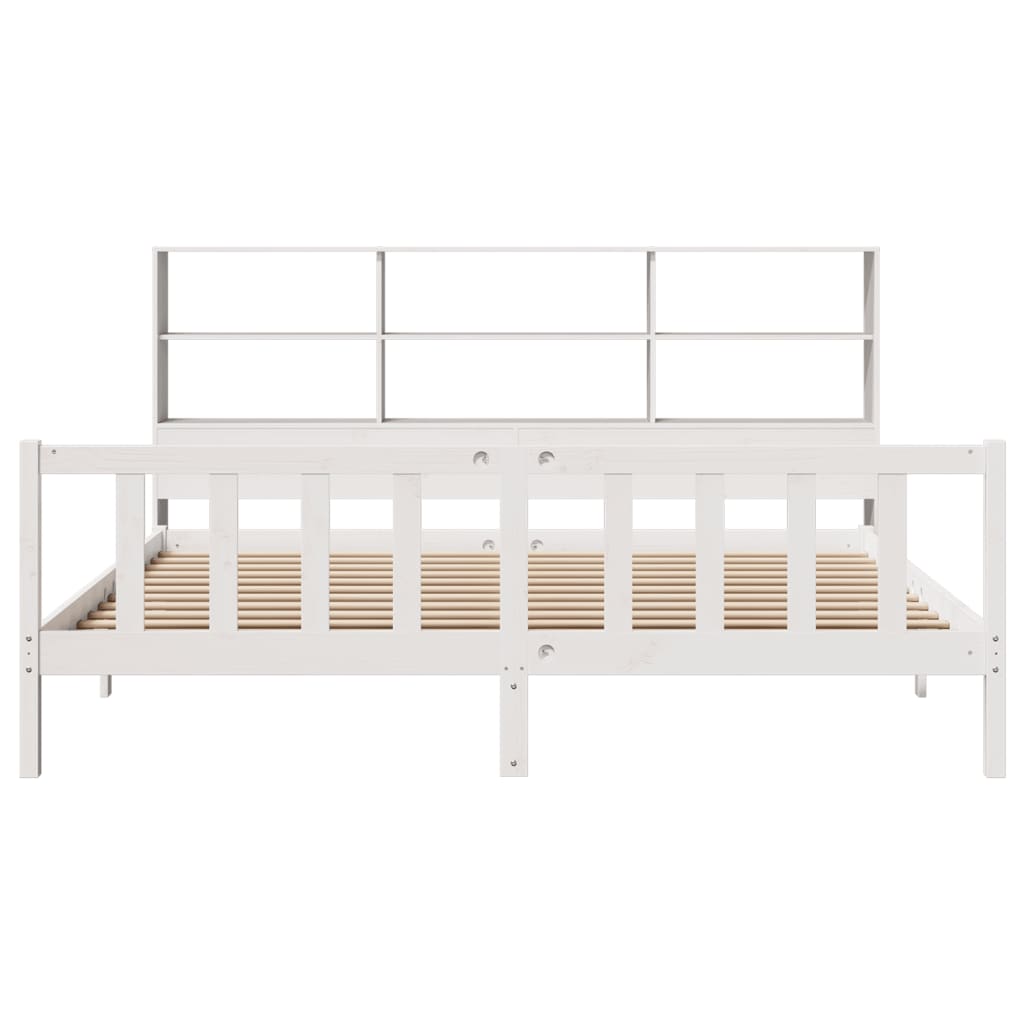 Bookcase Bed without Mattress White 180x200 cm Super King Solid Wood Pine