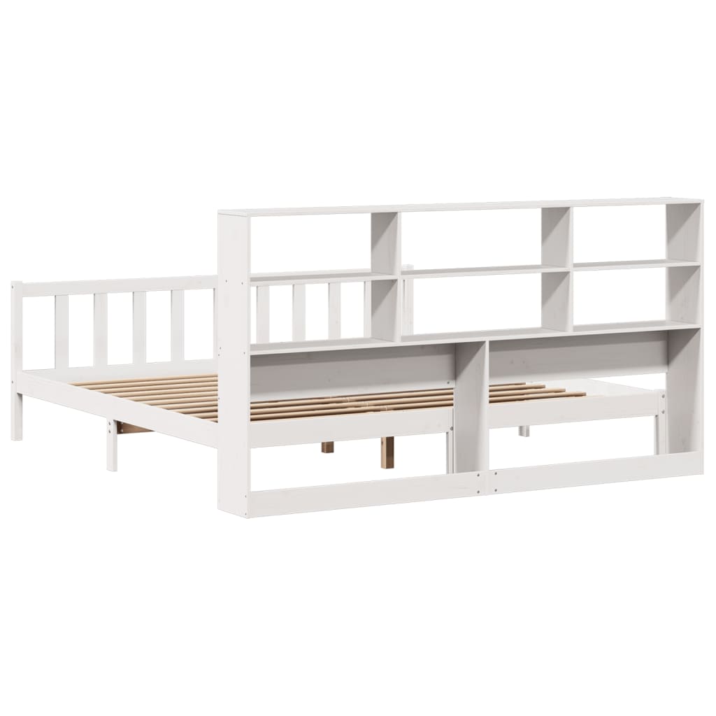 Bookcase Bed without Mattress White 180x200 cm Super King Solid Wood Pine
