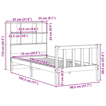 Bookcase Bed without Mattress Wax Brown 75x190 cm Small Single Solid Wood Pine