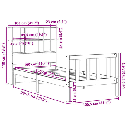 Bookcase Bed without Mattress Wax Brown 100x200 cm Solid Wood Pine