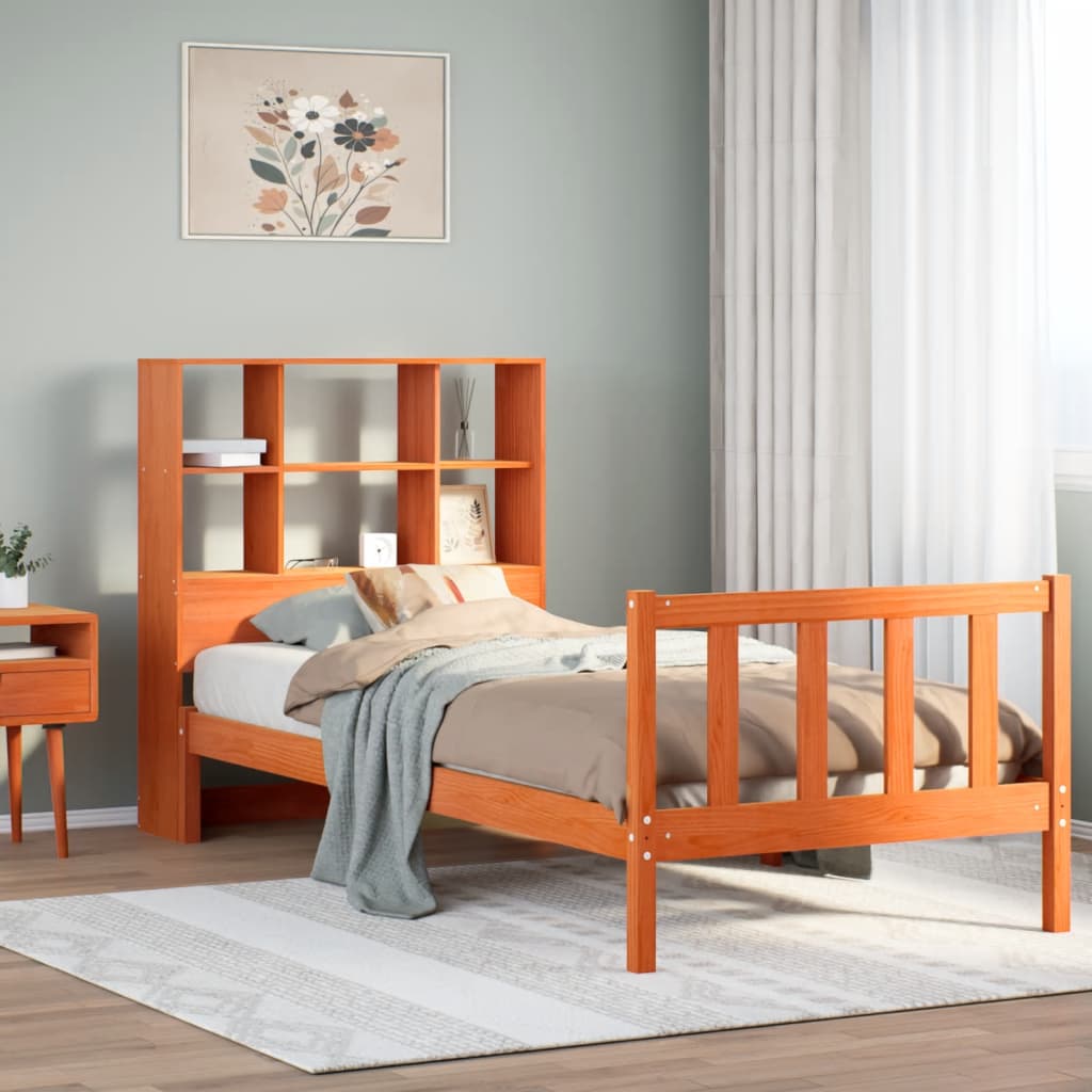 Bookcase Bed without Mattress Wax Brown 100x200 cm Solid Wood Pine